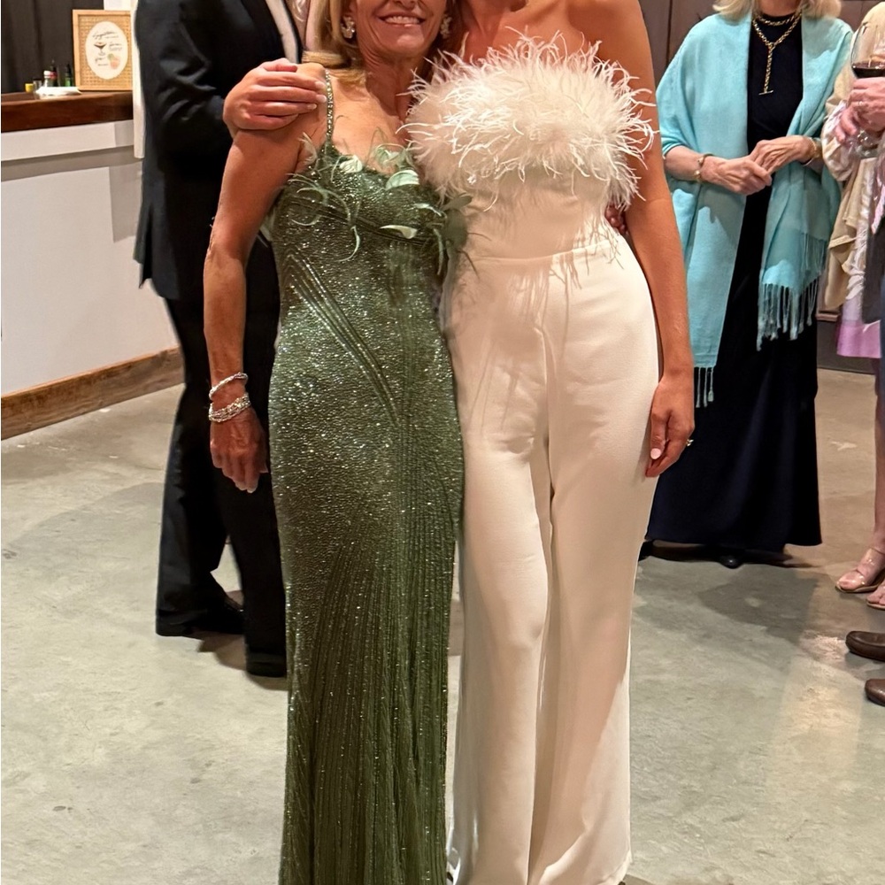 NADINE MERABI White Feather Strapless Jumpsuit - Picture 8 of 13